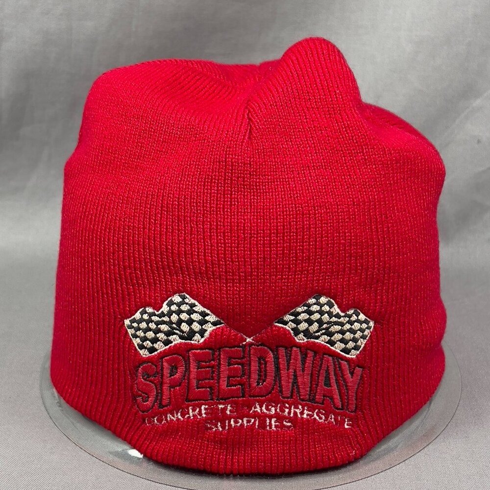 Speedway Concrete Supplies Beanie Hat Skull Cap Red Ski Knit Outdoor Winter Mens